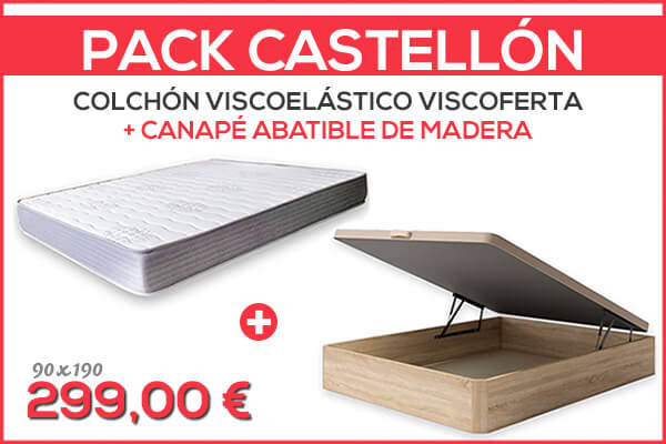 Pack de colchón viscoelástico y canapé abatible de madera en Valencia