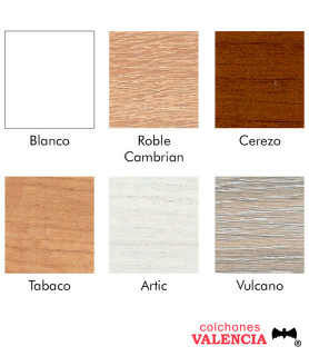 Colores de madera disponibles para el canapé con zapatero frontal Barcelona