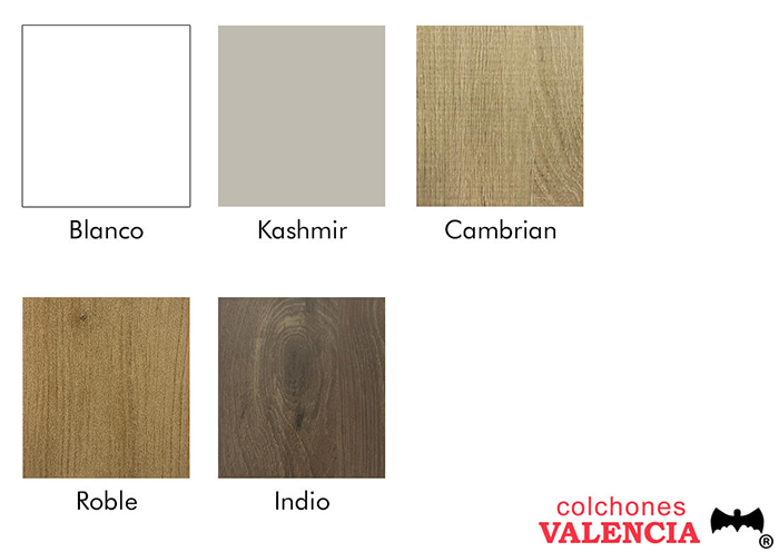 Colores disponibles para el canapé de madera con cajones Valencia
