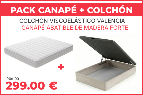 Pack de colchón viscoelástico y canapé abatible de madera en Valencia