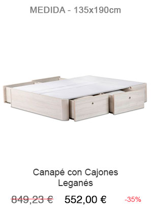 Liquidación del canapé de madera con cajones laterales Leganés en Colchones Valencia