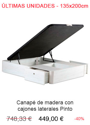 Liquidación del canapé abatible le madera con cajones laterales modelo Pinto en Colchones Valencia