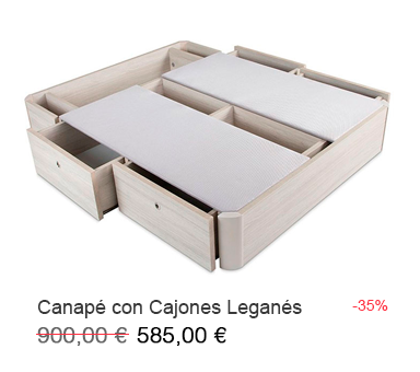 Oferta del canapé de madera con cajones laterales modelo Leganés en tu tienda de colchones en Valencia